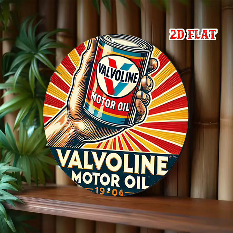 Potdemiel Metallschild Valvoline Motor Oil Vintage Garage Dekor Rund, Durchmesser: 20 cm, Mehrfarbig - Bild 5