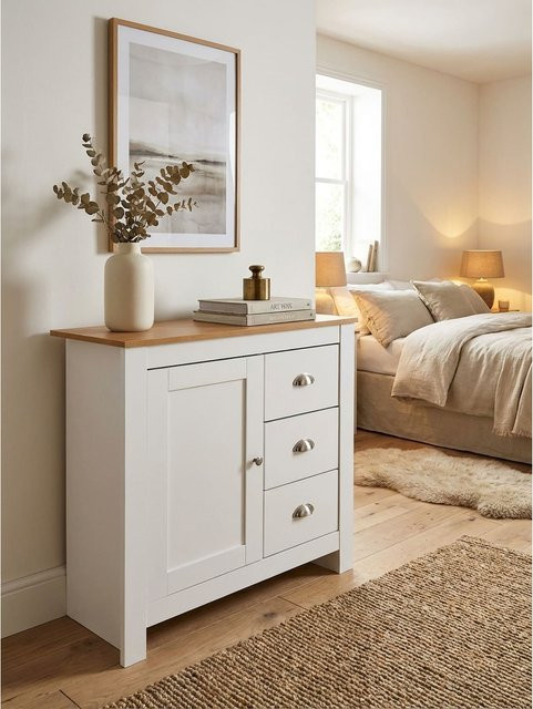 Modernes Sideboard KADIMA DESIGN in Weiß und Eiche mit 3 Schubladen und 1 Tür, B/H/T: 79 x 81 x 35 cm - Bild 1