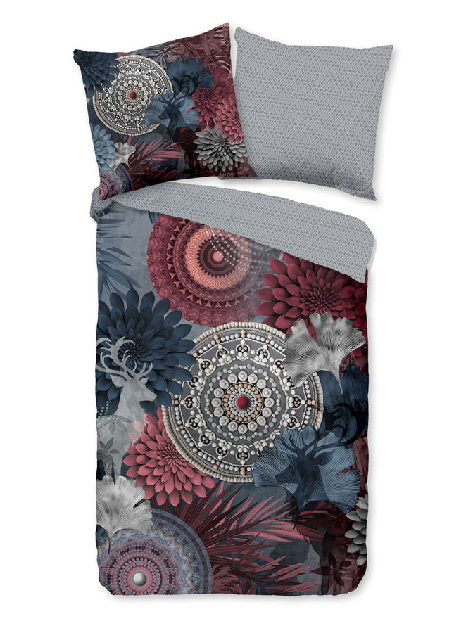 hip Flanell Bettwäsche Makema Mandala Hirsch und Blätter in Grau und Rot, Set aus Bettbezug und Kissenbezug, B/H: 155 x 220 cm, Kissen: 80 x 80 cm - Bild 1