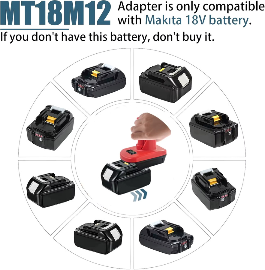 Akku-Adapter MT18M12 von Makita für 18V Li-Ion Akkus BL1850 und BL1860 zu Milwaukee M12 12V Werkzeugen, roter ABS-Konverter - Bild 2