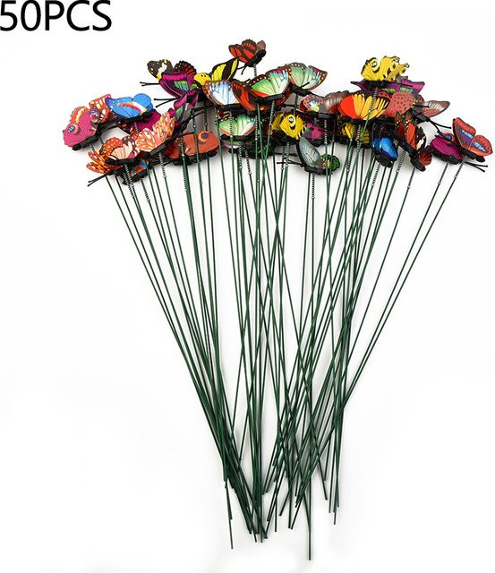 50 Stück VIBRATITE Schmetterling Steckstäbe bunte Simulations-Schmetterlinge zur Garten- und Blumentopf-Dekoration Höhe: 25 cm, Breite: 4 cm - Bild 1