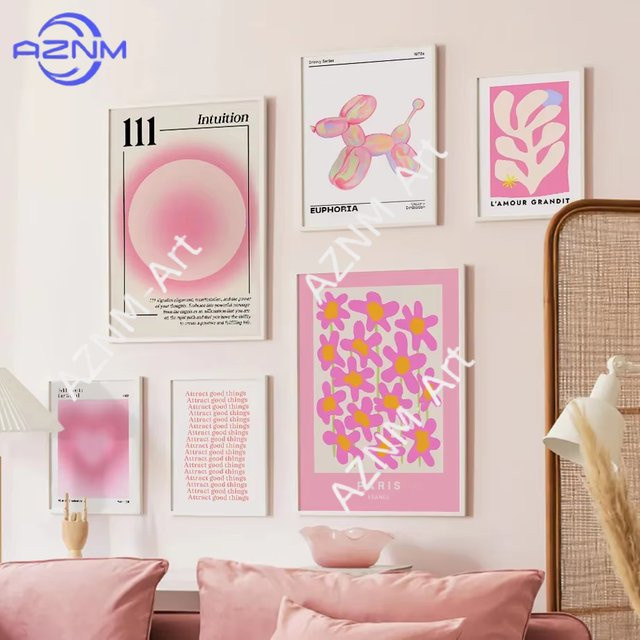 AZNM Leinwandgemälde Engel und Blumen in Rosa als Wandkunst für dein Wohnzimmer - Bild 1