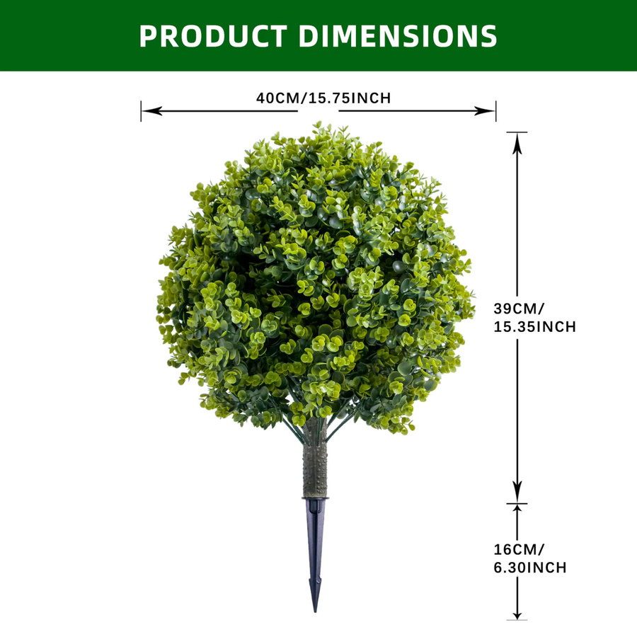 HiMISS künstliche Topiary-Kugelbäume aus Eukalyptus und Zeder in Grün mit Erdspießen - Bild 2
