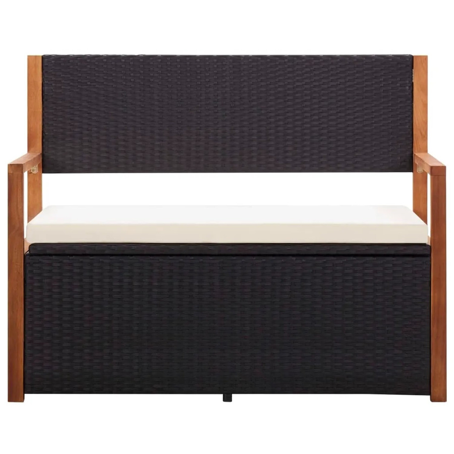vidaXL Gartenbank mit Stauraum aus Poly Rattan und Akazien-Massivholz in Schwarz, Breite: 115 cm - Bild 2