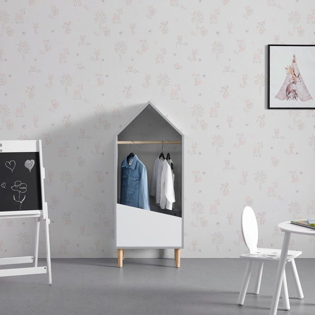 Bessagi Kids Kinderkleiderschrank Adelia in Weiß/Grau mit Schwebetüren und Kleiderstange, B/T/H: 116 x 48 x 30 cm - Bild 1