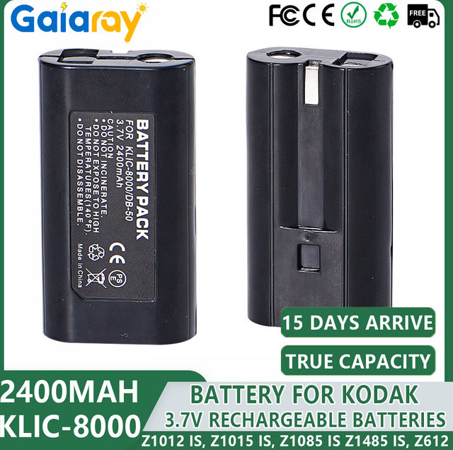GaiaRay KLIC-8000 Ersatzakku mit 2400 mAh in Schwarz für Kodak Z1012, Z1015, Z1085, Z1485, Z612, Z712, Z812 und Z8612 Kameras - Bild 1