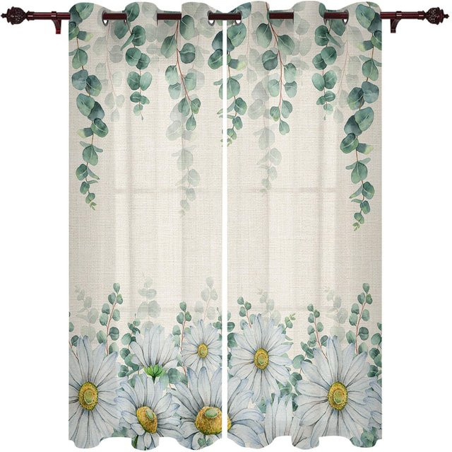 Super Six Volant Vorhang mit Sommerpflanzen-Motiv in Lila und Multicolour, semi-transparentes Design für Wohnzimmer und Küche, Breite: 135 cm, Höhe: 60 cm - Bild 1