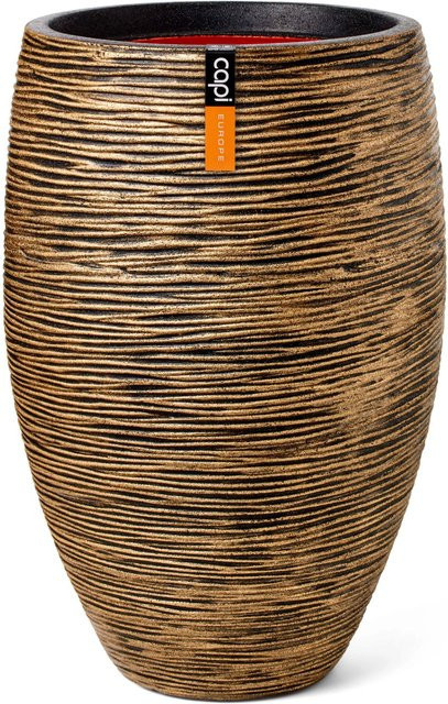 Capi Pflanzgefäß Elegant Deluxe Rib in Gold-Schwarz, Durchmesser: 38 cm, Höhe: 58 cm - Bild 1