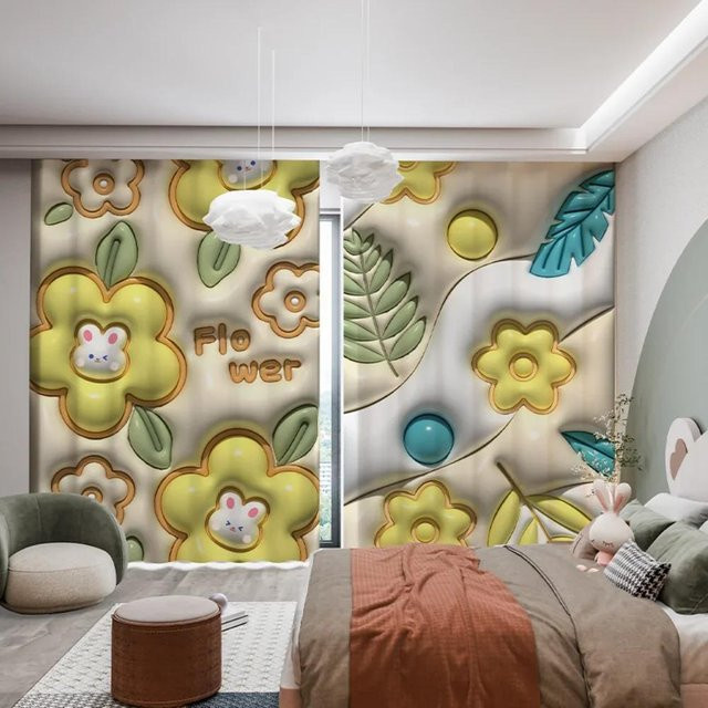 Verdunkelungsvorhang mit Cartoon-Kaninchen und Wolken-Design für Kinderzimmer und Schlafzimmer, Mehrfarbig, Breite: 55 cm, Höhe: 120 cm - Bild 1