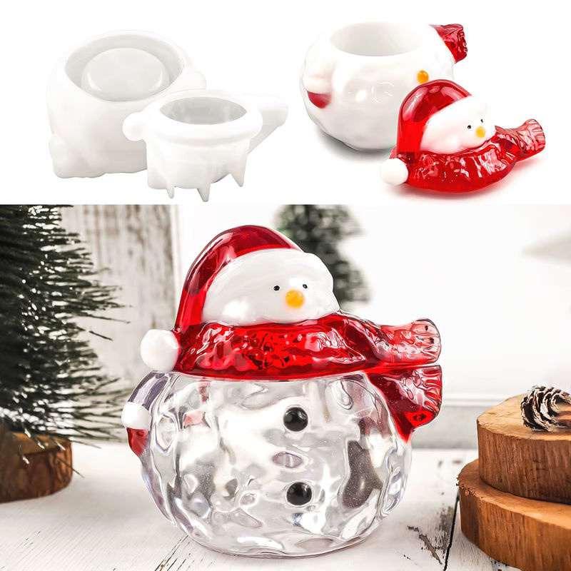 UDOCOOL Silikonform Schneemann für DIY Weihnachts-Aufbewahrungsboxen aus Harz oder Beton in Weiß und Rot - Bild 7