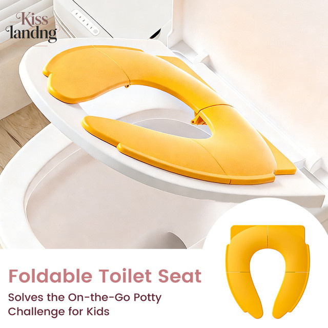 Kisslanding Faltbarer Baby-Toilettensitz als tragbarer Reise-Toilettensitz und Urin-Assistenzkissen für Kleinkinder in Grün und Gelb - Bild 1