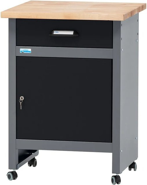 Küpper Werkbank mit einer Tür, einer Schublade und Rollen in Schwarz-Grau, B/T/H: 84 x 60 x 60 cm - Bild 1