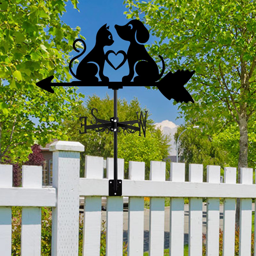 Homyl Wetterfahne Hund und Katze Silhouette aus Metall in Schwarz - Bild 2