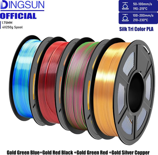 3D Maliang Seiden-PLA-Filament für FDM-3D-Drucker, mehrfarbig, Durchmesser: 1,75 mm, 4er-Pack à 250 g - Bild 1