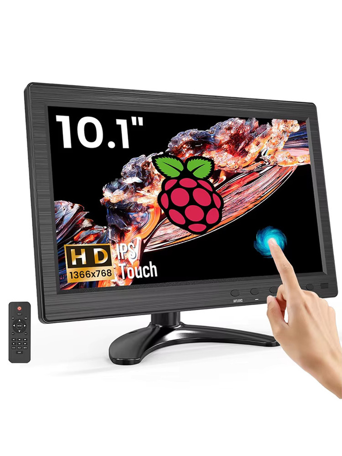 Eyoyo 10-Zoll Touchscreen-Monitor mit IPS-Display, 1366x768 Auflösung, 10-Punkt-Touch, Lautsprecher und HDMI, VGA, AV-Eingängen in Schwarz mit VESA 75 x 75 mm Halterung - Bild 1
