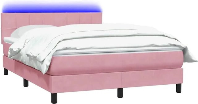 vidaXL Boxspringbett mit Matratze in Rosa, Samt, mit LED-Unterbettbeleuchtung und USB-Ladeanschluss, B/T/H: 140 x 210 x 88 cm - Bild 1