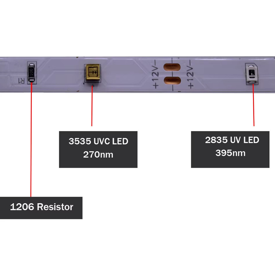 TiaoChongYi DC12V LED Ultraviolett-Keimtötungslampenstreifen mit UVC 270nm und UV 395nm Lichtband in Weiß - Bild 6