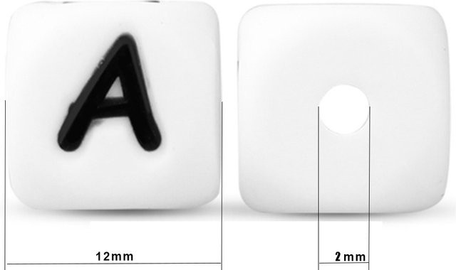 sunrony Buchstabenperlen, Silikon, Weiß, 12 mm, Unisex - Bild 1