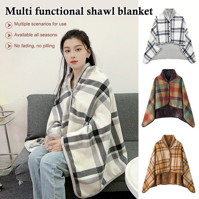 JETTING Tragbare Fleece-Winterdecke mit Karomuster und Knopfverschluss, Mehrfarbig, B/B/H: 135 x 80 x 1 cm - Bild 1