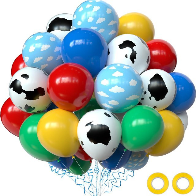 Binchi Outdoor Equipment Partydekoration Set mit 68 Stück bunten Wolken- und Kuhmuster-Ballons in Rot, Grün, Gelb und Blau für Geburtstage und Feiern - Bild 1