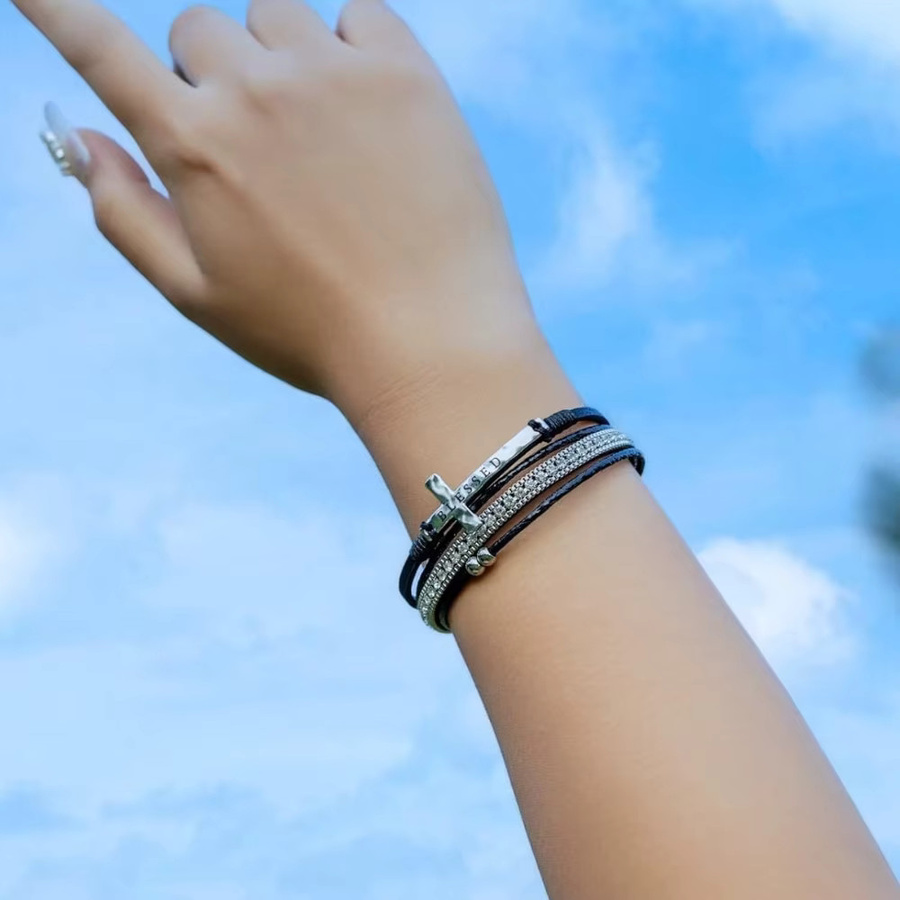 BLESSED Armband, Leder, Kristall, böhmischer Stil, Damen, Silber - Bild 2