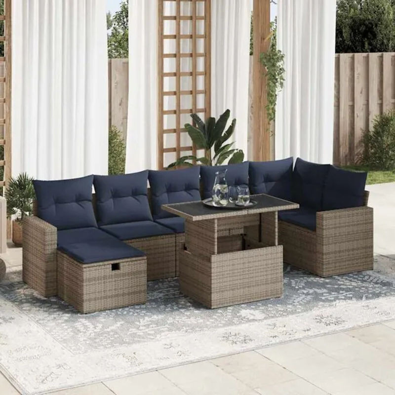 8-tlg. Garten-Sofagarnitur aus Poly-Rattan und Akazie in Grau mit Kissen von vidaxl - Bild 1