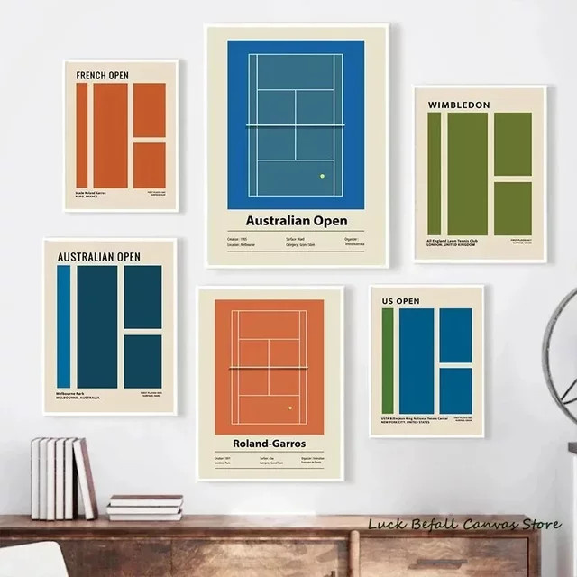 Potdemiel Minimalistisches Tennis Grand Slam Poster US Open Wandkunst als Leinwandgemälde mit abstrakter Typografie für dein Wohnzimmer - Bild 1