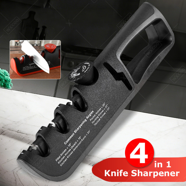 WXCOO 4-in-1 Küchenmesserschärfer in Schwarz mit rutschfestem ergonomischem Griff für Messer und Scheren - Bild 1
