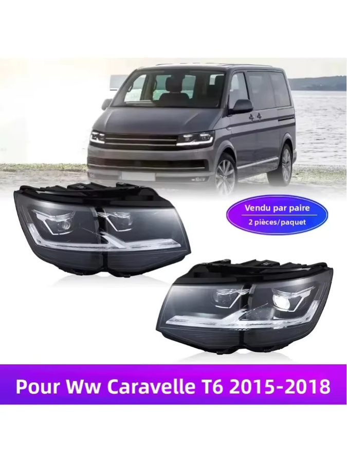 Carinamoba LED-Scheinwerfer-Set für Volkswagen Caravelle T6 2015-2018 in Schwarz mit Einstellmöglichkeit und Signalanzeige, Plug-and-Play Frontscheinwerfer - Bild 1