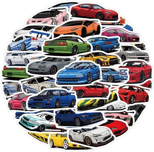 60 Stück JDM Sportwagen Graffiti Aufkleber Set von Binchi Outdoor Product in Grau und Multicolour zur Dekoration von Auto, Laptop und Trinkbechern - Bild 1