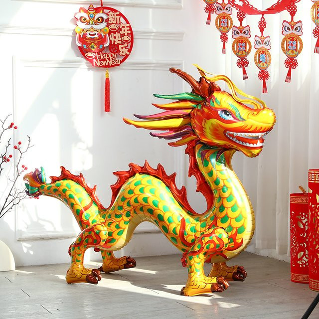 Partigos Stehender Drache-Folienballon in Gelb und Multicolour für das Chinesische Neujahr und Mondfrühlingsfest - Bild 1