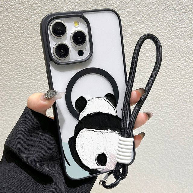 Transparente Handyhülle mit Panda-Tiermuster und Magnetfunktion inklusive Lanyard für iPhone Modelle - Bild 1