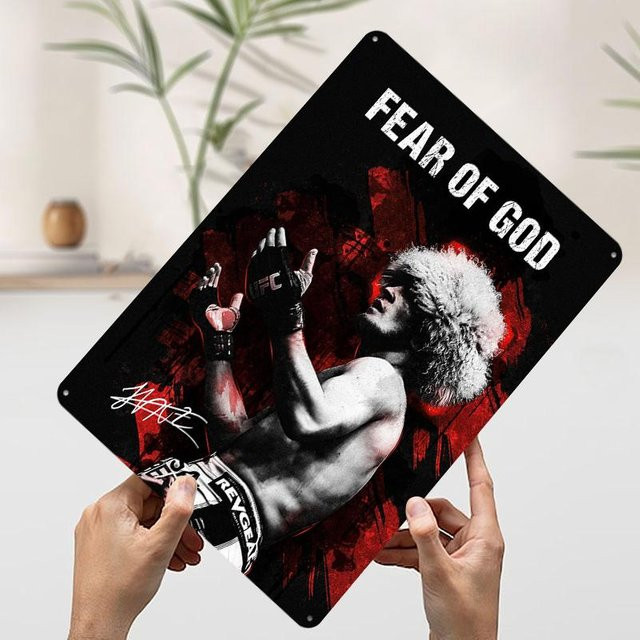 ZX ART Khabib Nurmagomedov Metallschild Vintage Retro Wandkunst in Schwarz, Breite: 20 cm, Höhe: 30 cm - Bild 1