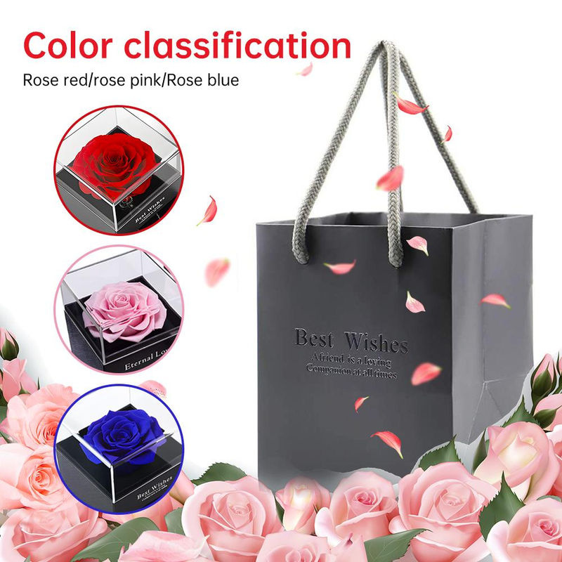 TOMTOP JMS Ewige Rosenbox mit blauer konservierter Rose und Kristallhalskette als Dekoration für Valentinstag oder Geburtstag - Bild 4