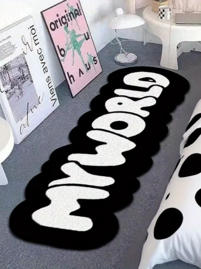 VIKAMA Läuferteppich mit Buchstabendruck in Schwarz-Weiß, rutschfest und wasserabsorbierend, modern und abstrakt für Schlafzimmer oder Flur, Breite: 120 cm, Tiefe: 1 cm - Bild 3