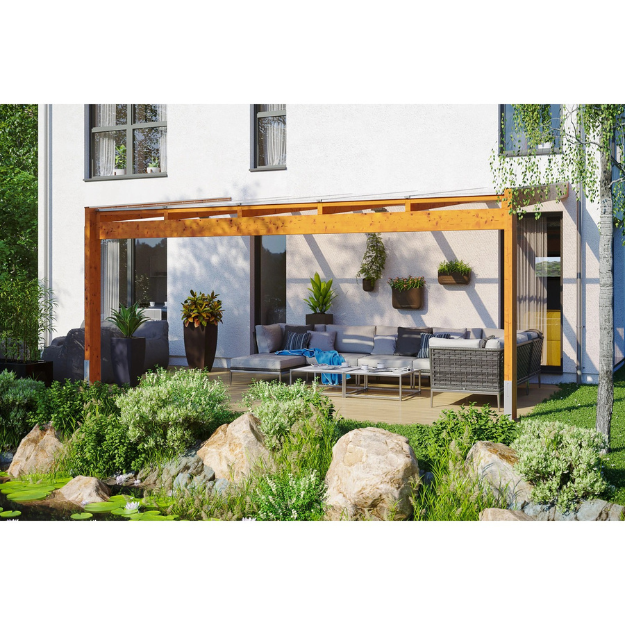 Skan Holz Terrassenüberdachung Novara aus Eiche hell mit Polycarbonat-Dach, Breite: 557 cm, Tiefe: 259 cm - Bild 2