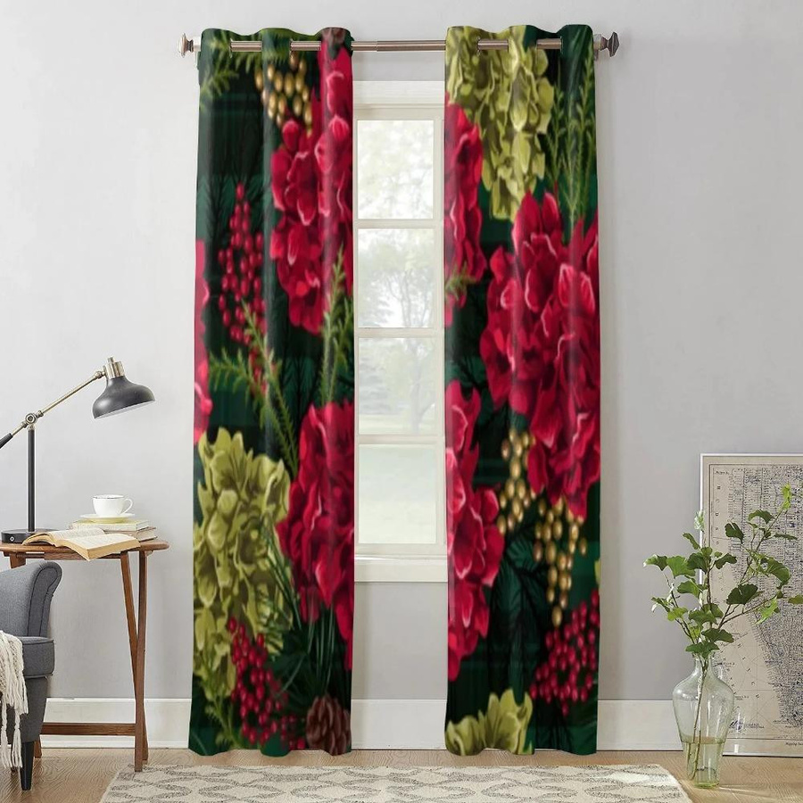 Yiran Furniture 2er-Set moderne Fenstervorhänge mit Blumenmuster, halbtransparent, Polyester, Mehrfarbig, Breite: 50 cm, Höhe: 100 cm - Bild 4