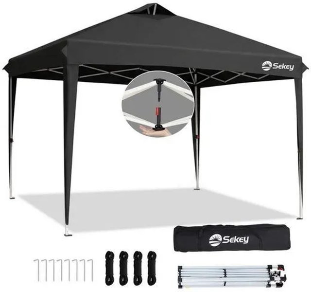 Sekey Faltpavillon Schwarz aus Oxford-Gewebe mit Belüftung und UV-Schutz, B/T: 300 x 300 cm, Höhe: 260 cm - Bild 1