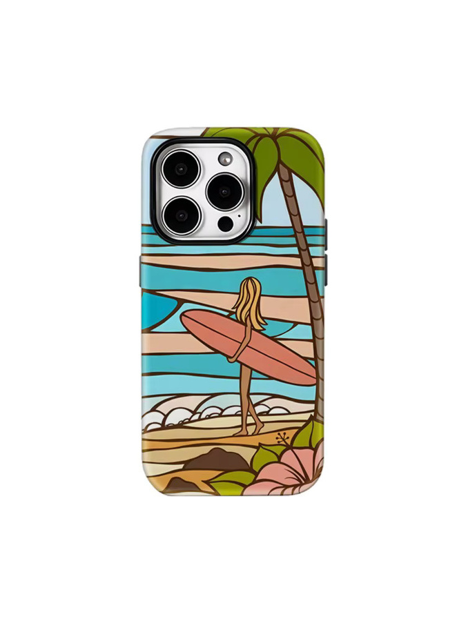 Handyhülle Surfer Girl At Tropical Beach für iPhone 17 16 15 14 13 12 Pro Max Plus mit doppelschichtiger Rückseite in Multicolour - Bild 5