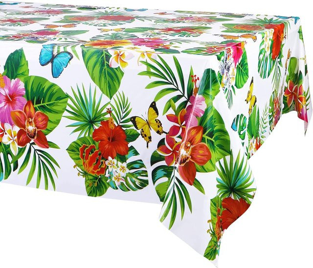 Wasserdichte Hawaiianische Luau-Tischdecke von JMG Household Supplies mit tropischem Palmenblatt-Design, rechteckig, Mehrfarbig, B/T/H: 160 x 100 cm - Bild 1