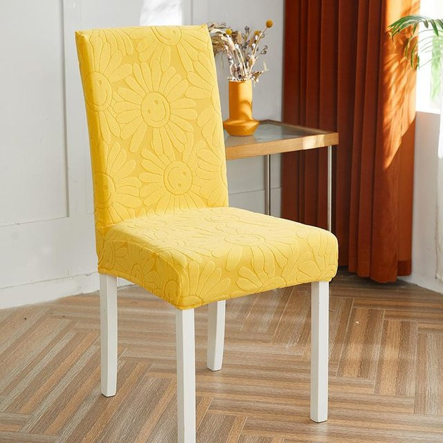 Elastisches Stuhlhusse-Set von Yiran Furniture in Gelb mit floralem Design, B/T/H: 45 x 38 x 38 cm - Bild 1