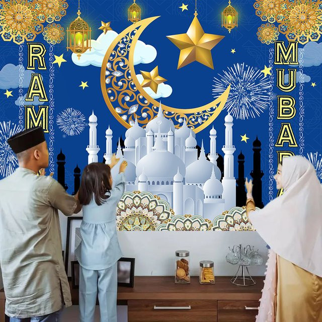 ZZN Ramadan Wandbehang Dekoration Blau für islamische Feierlichkeiten und Ramadan Kareem Hintergrund - Bild 1