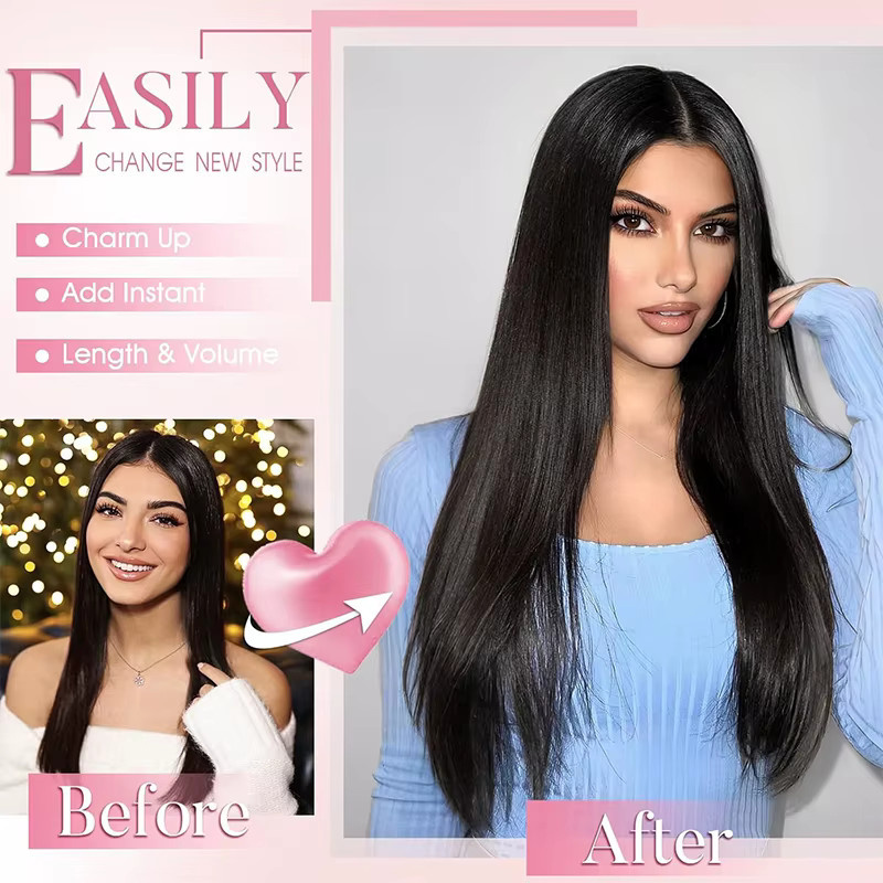 AOOSOO HAIR Synthetische Perücke, 4-teiliges Set, 14 Zoll, Clip-in-Haarverlängerungen, Damen - Bild 4