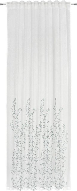 Mömax Fertigvorhang Livie in Weiß/Hellgrün mit floralem Muster, semi-transparent, Höhe: 245 cm, Breite: 135 cm - Bild 1
