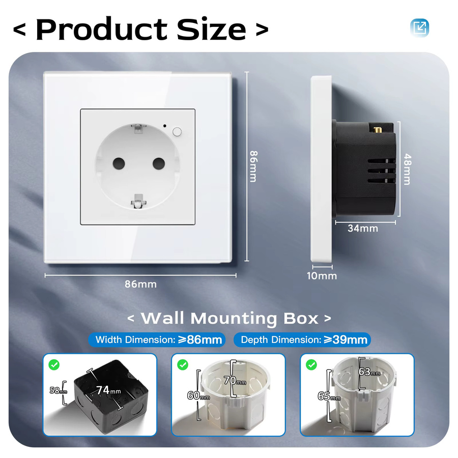 BSEED E-Serie Zigbee Smart-Steckdose mit Kristallglas-Rahmen, kompatibel mit Tuya App, Google Assistant und Alexa, EU-Standard, Schwarz oder Weiß - Bild 5