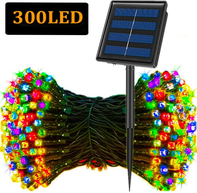 Solarbetriebene LED-Lichterkette mit 300 RGB-Multicolor-Sternen und 8 Modi, wasserdichte Weihnachts-Außenleuchten - Bild 1