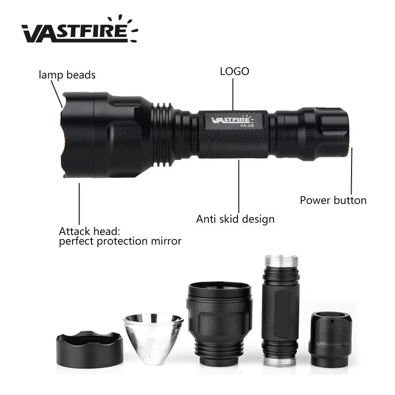 VASTFIRE LED taktische Jagdtaschenlampe mit RGB-Farben Grün, Rot und Weiß, USB wiederaufladbar und wasserdicht aus Aluminium - Bild 2