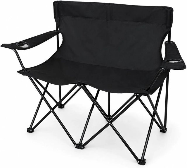 BigDean Camping Sofa für 2 Personen, faltbare Campingbank in Schwarz mit 2 Getränkehaltern und Tragetasche, belastbar bis 250 kg - Bild 1