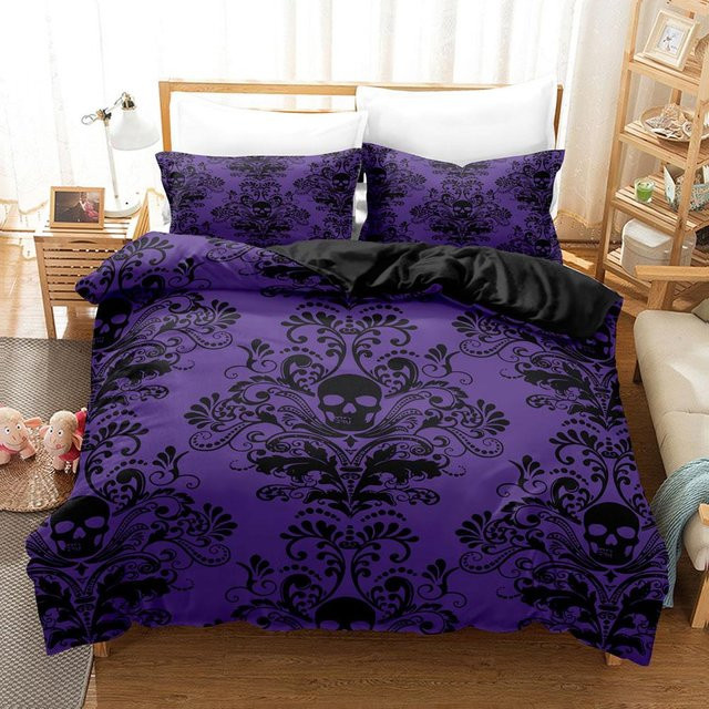 Lodestar Totenkopf Bettwäsche-Set aus Mikrofaser in Lila mit Motiv für Erwachsene, B/H: 240 x 220 cm oder 135 x 200 cm - Bild 1