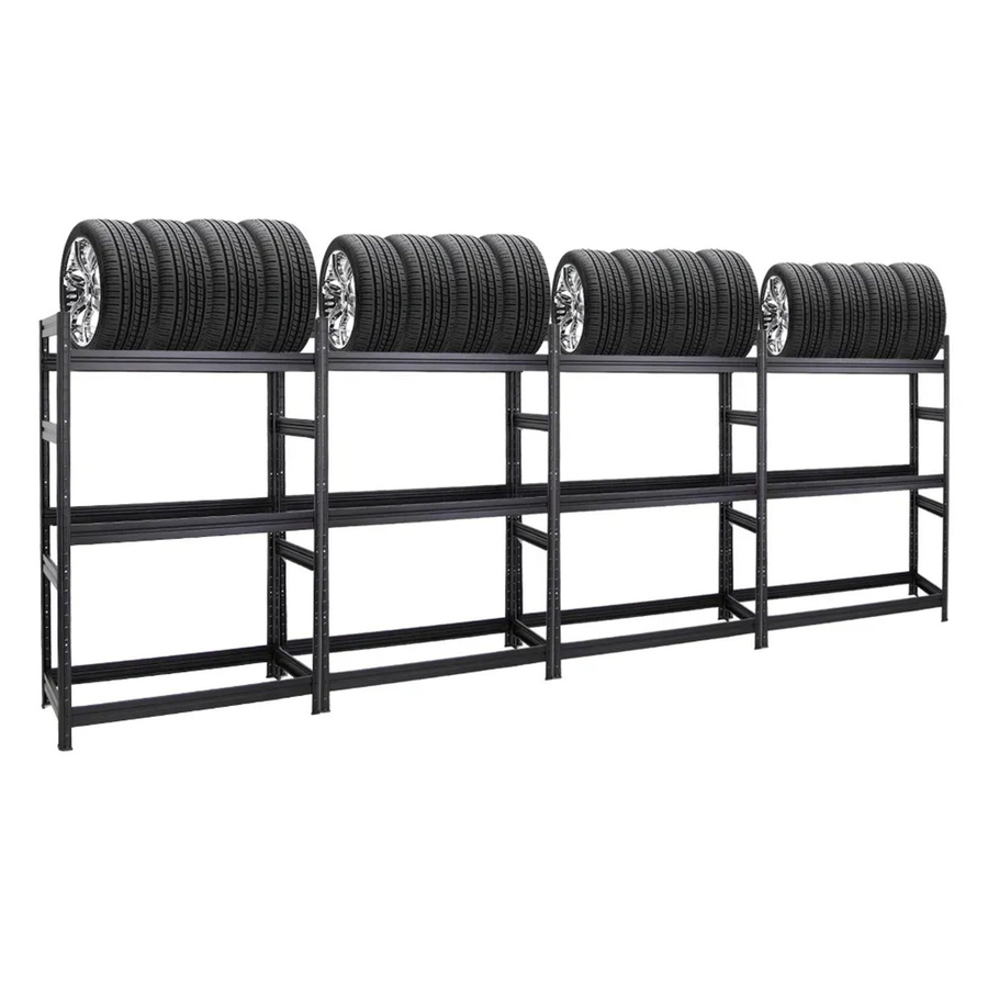 PROREGAL Reifenregal Dino Set aus 4 Stück, Schwarz, H x B x T: 180 x 120 x 50 cm, Fachlast 150 kg, verstellbare Regalböden aus Stahl für Garage und Werkstatt - Bild 2